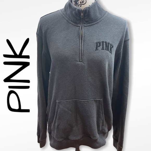 VICTORIA’S Secret Pink Dark Grey 1/4 Zip Pullover - Picture 1 of 6